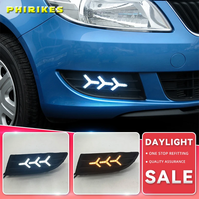 

1 Pair 12V ABS LED DRL Daytime Running Lights Fog Lamp Cover Car- styling For SKODA Fabia 2012 2013 2014