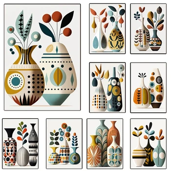 Vasi in stile scandi moderno della metà del secolo Poster e stampe Stampa su tela Immagine di arte della parete per regali di decorazione della casa della sala da pranzo