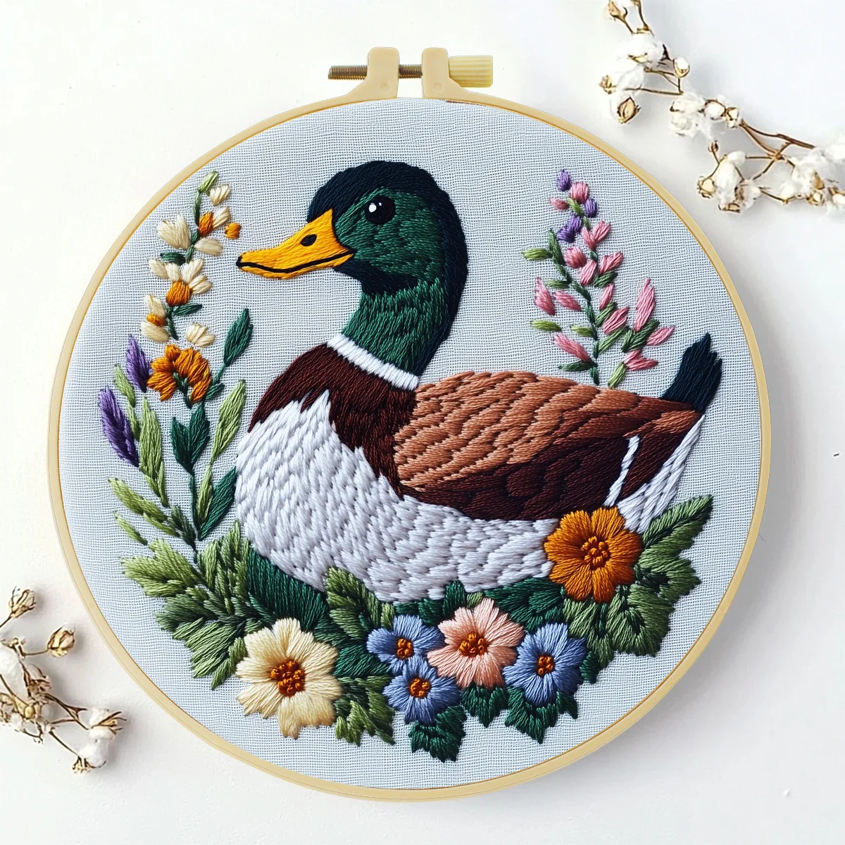 1 Stück 20X20CM/7,87 Zoll Enten-Stickerei-Starter-Kit DIY-Set für Anfänger Nähkunst Nadelkunst