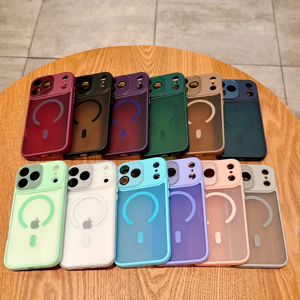 Matte Transparent Shockproof Magnetic Phone Case with Lens Protection