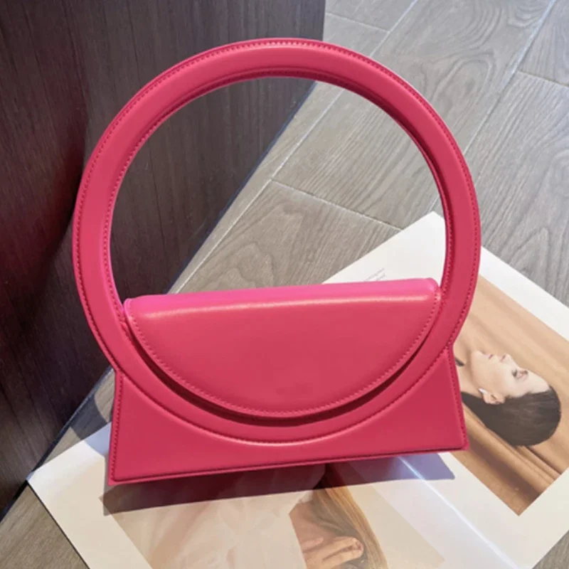 

Soft Leather Circle Handle Elegant Phone Purse Luxury Design Women Tote Shoulder Crossbody Hand Bags High Quality Circular Ring