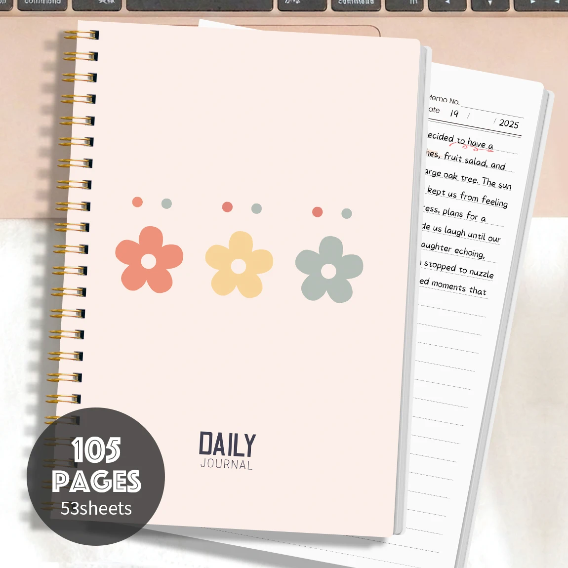 Minimalist Flower Spiral Notebook - A5 Daily Journal, 105 Pages for School, Office & Personal Use