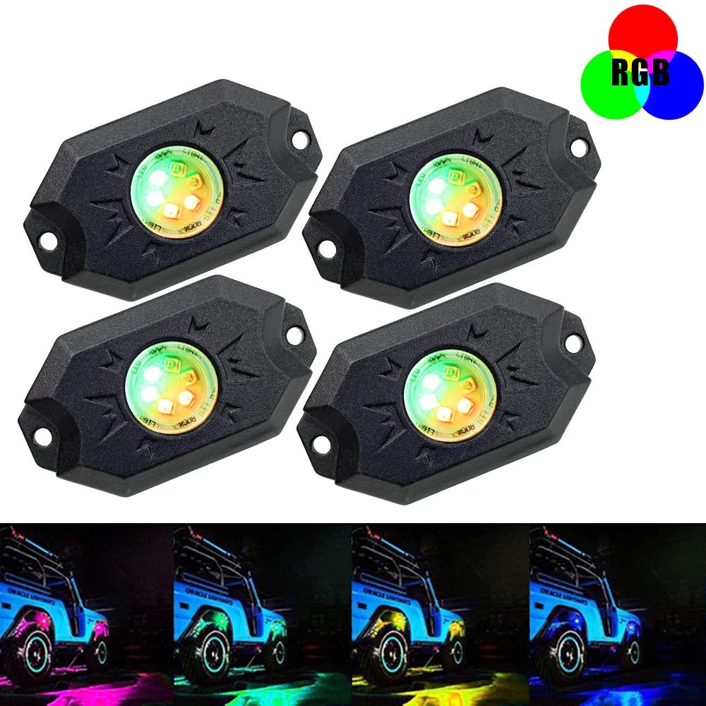 

4pcs LED RGB Rock Music Lights 12/24V Car Accessories Bluetooth APP Control Underbody Neon Atmosphere Lamps