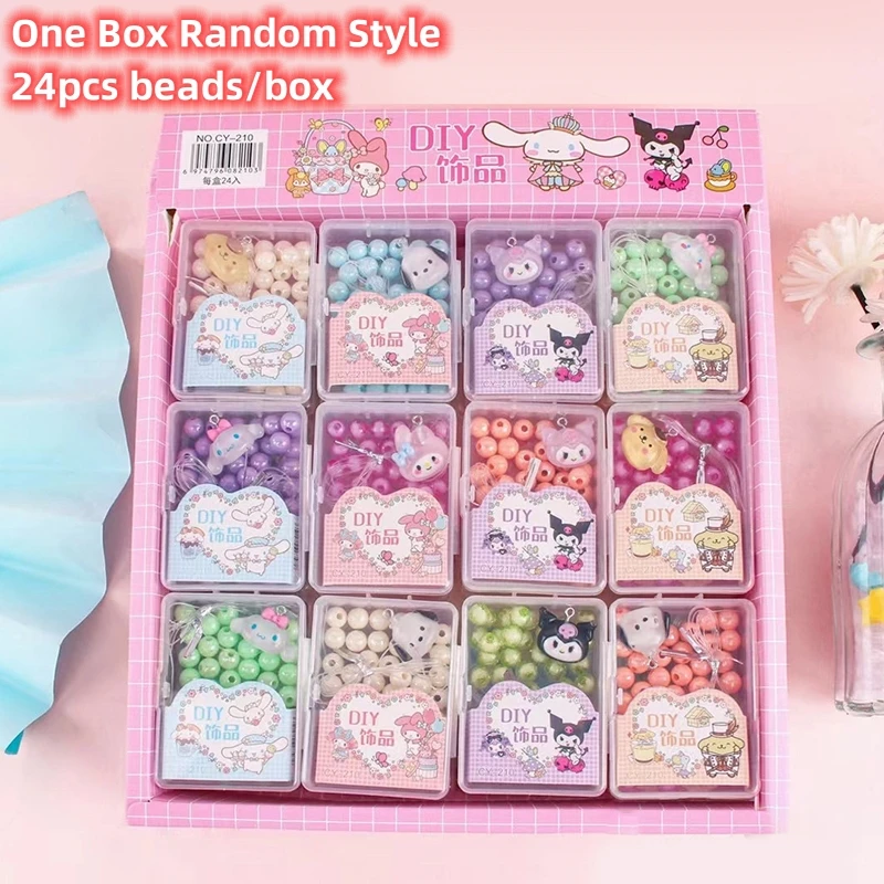 

24pcs Sanrio Kuromi Melody Cute Girl Diy Bracelet Pendant Plastic Beading Handmade Stationery Store Wholesale