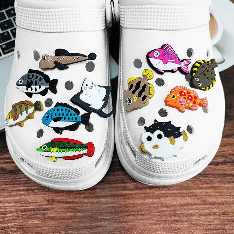 2024 PVC fish series 2pcs lot cute shoe buckle charms accessories decorations for sandals sneaker clog unisex lovers gift drop
