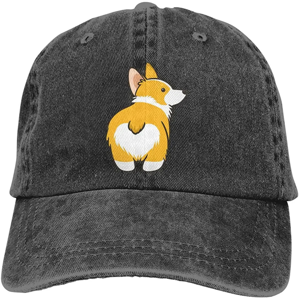 

Men's Women's Corgi Butt Baseball Cap Vintage Cotton Washed Distressed Adjustable Dad Hat Black Snapback Cap