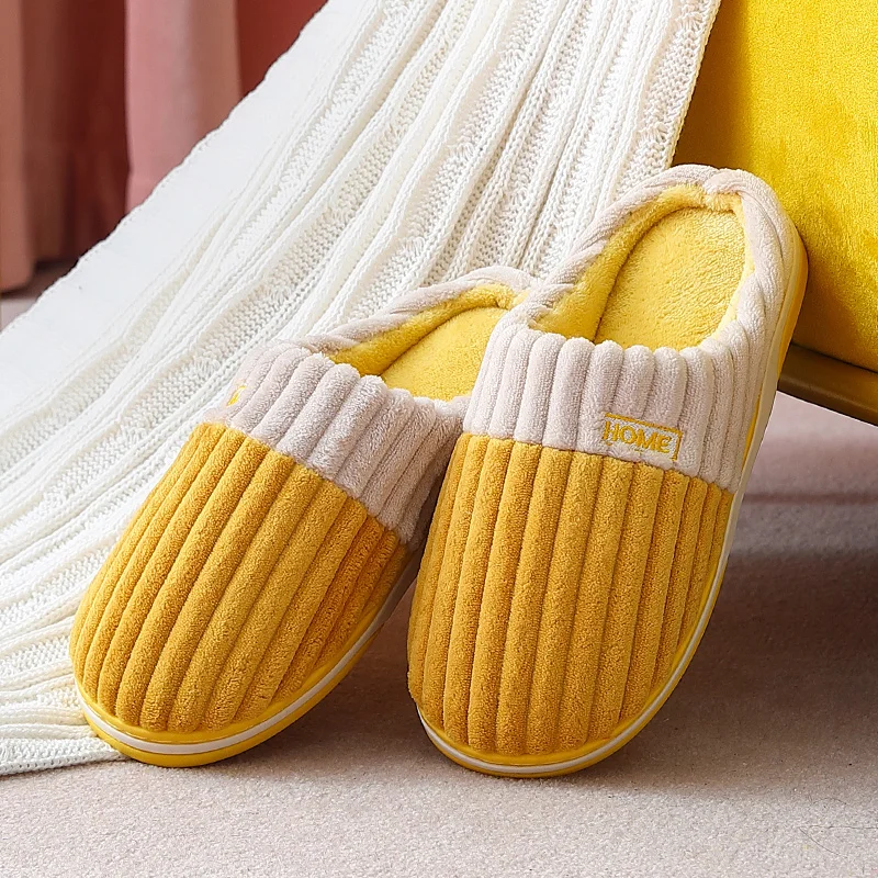 

ASIFN Concise Style Women's Home Cotton Slippers Warm Soft Feeling Fashion Couple Bath Anti-slip Thick Sole Bedroom Plush Slides