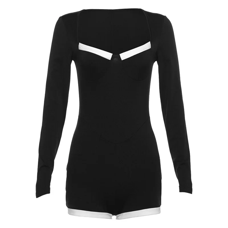 Style Autumn and Winter New Women's Sexy Low-Cut Fashion Contrast Color Bottoming Knitted Casual Jumpsuit for WomenCok