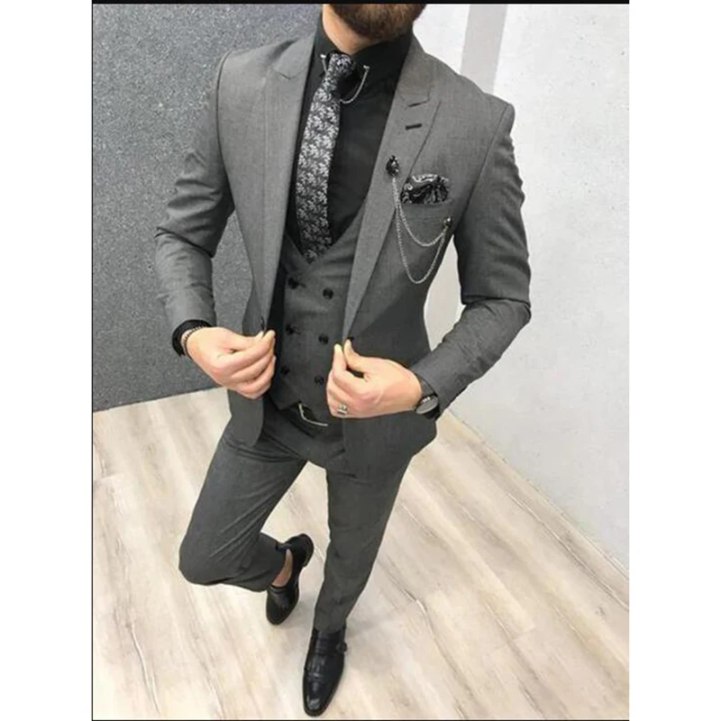 Nuovi abiti da sposa classici per uomo 2024 Risvolto con visiera Custom Made Sposo Smoking da sposa Slim Fit Abito maschile (giacca + pantaloni + gilet) - immagine 4
