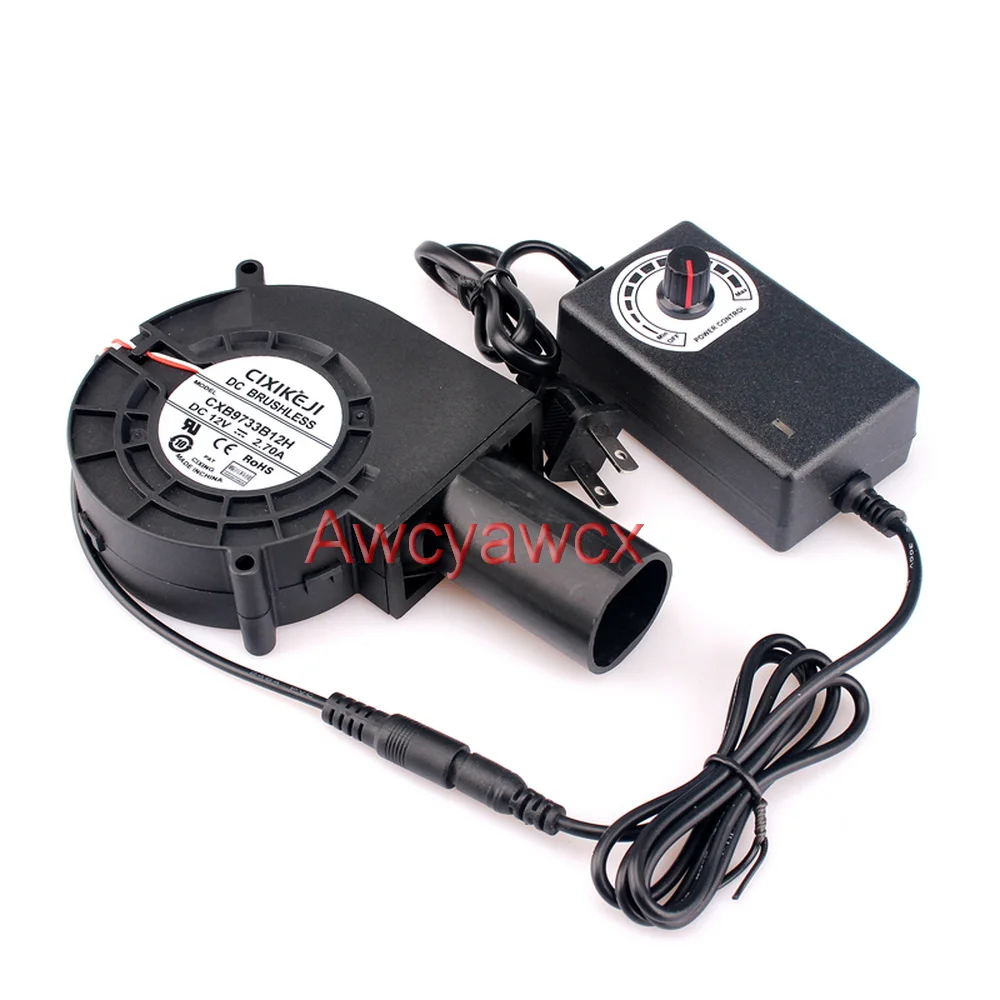 BBQ Blower Fan run 97mm x 33mm DC Blower 110V 220V AC DC 12V 2.7A power Fan 9733 with Variable Speed Controller DIY Cooling Ventilation Exha