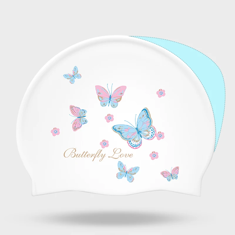 1Pcs Fashionable new adult unisex silicone swimming cap in one size fits all with cherry blossom and butterfly prints waterproof 5