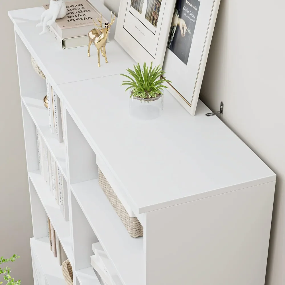 71" H White Bookshelf with Drawers, Bookshelf and Bookcase with 3-Tier Open Shelves, Tall Bookcase Tall Storage Cabinet for Home 6