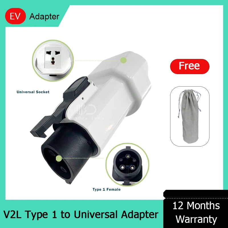 

Waterproof 16A EV Car Type 1 J1772 Discharge Adapter Gun Plug V2L AC EV Discharging Cable MG Kia