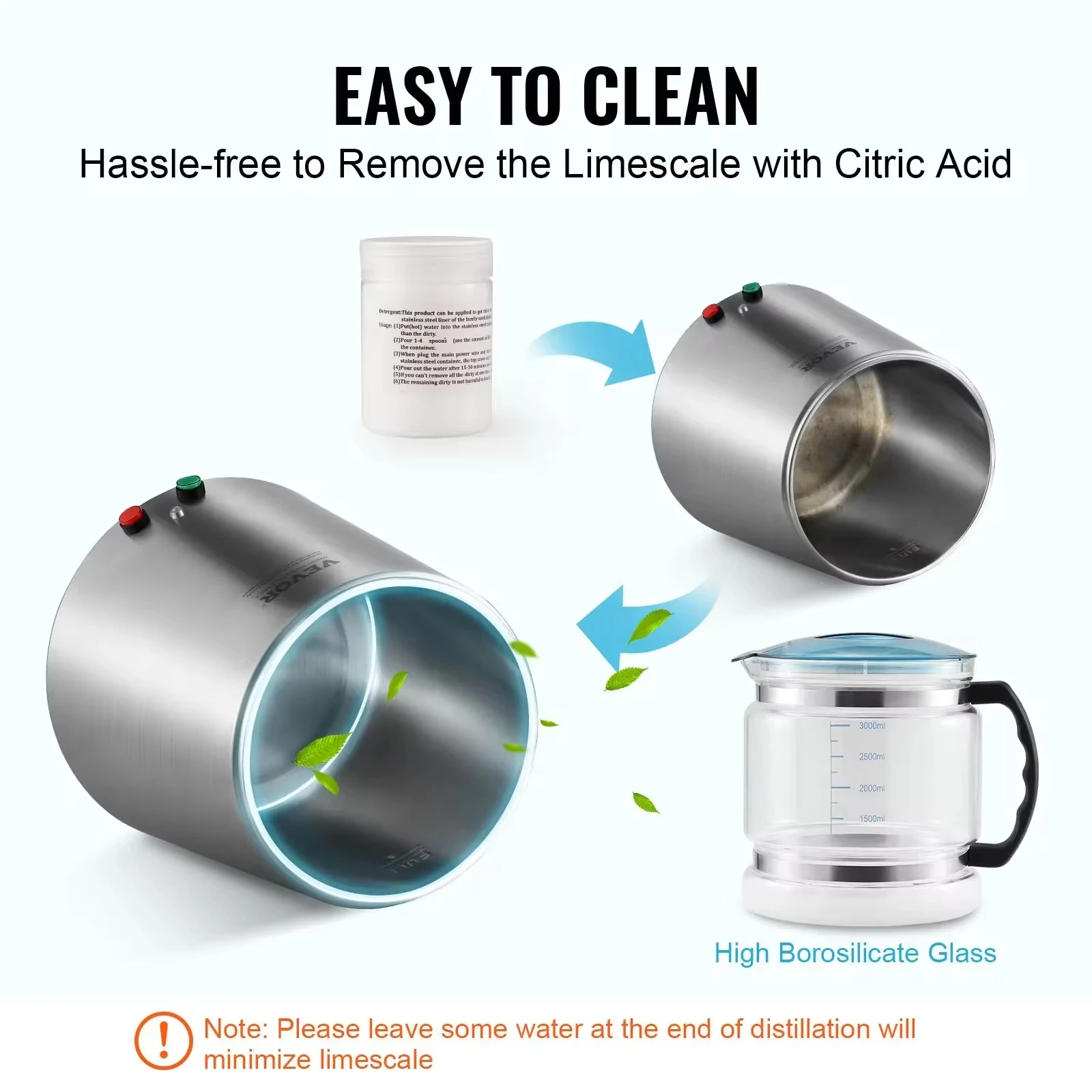 VEVOR Water Distiller Pure Water Purifier Filter For Home Countertop4L 1.05 Gallon 750W Stainless Steel Interior Distiller stainless steel distiller