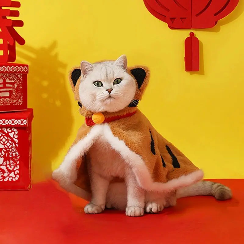 고양이 망토 의상 따뜻한 고양이 망토 고양이 추운 날씨 옷 따뜻한 후드 코트 애완동물 겨울 옷 애완동물 호랑이 의상 크리스마스 선물