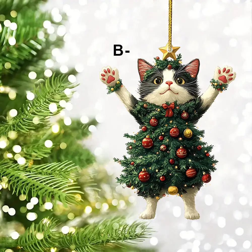 Acrylic Pet-Themed Christmas Tree Hanging Ornament - Festive 2D Design