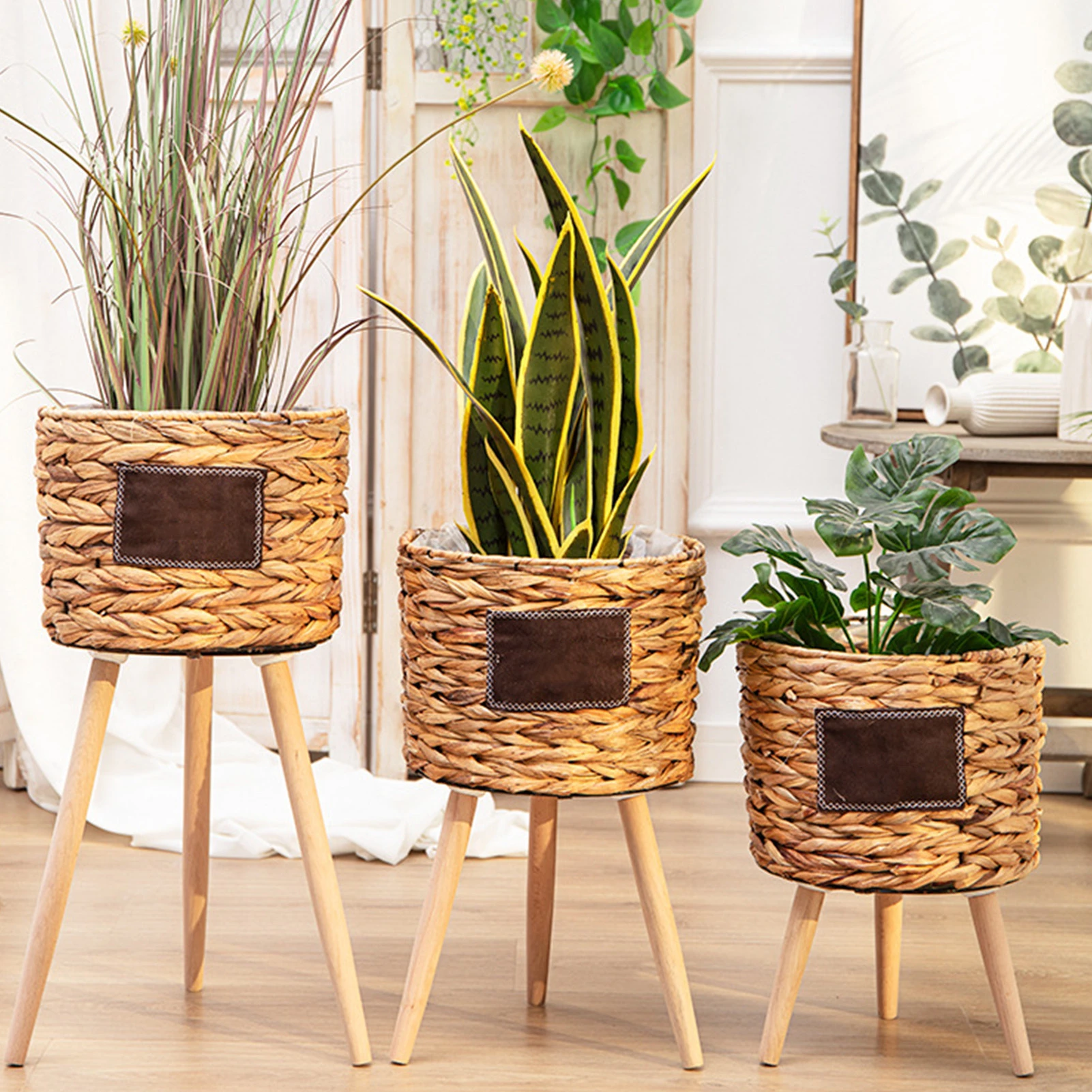 Plant Stand With Removable Legs Woven Plant Basket Handmade Home Ornaments  Boho Decor For Indoor Flower Storage Laundry