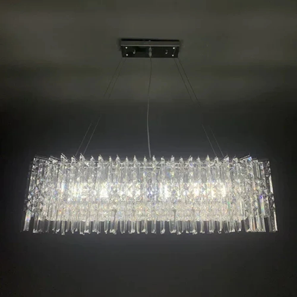 

Modern Rectangular Crystal Chandelier LED Dining Room Hanglamp Lustre Cristal Living Room Lamp Length 100cm