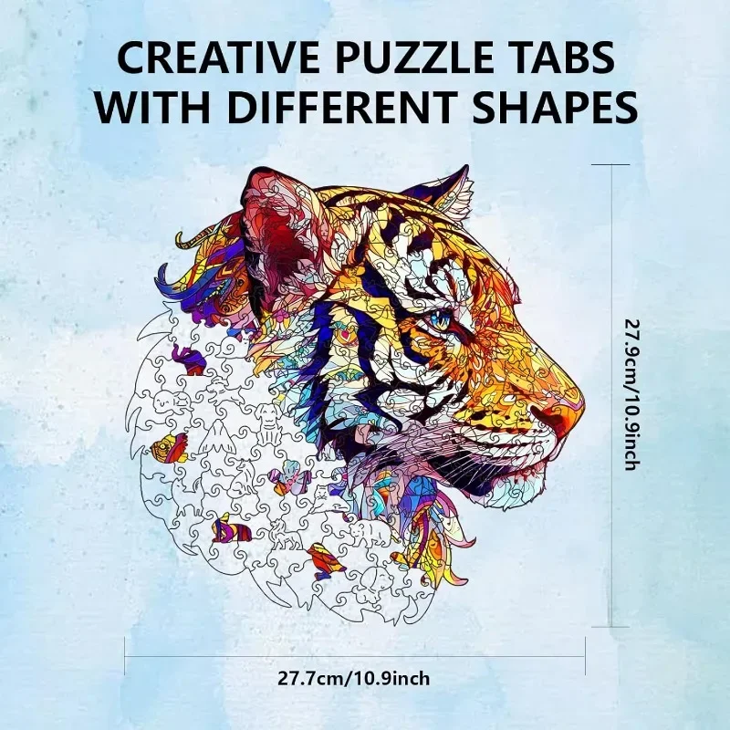 200Pcs Tiger Wooden Jigsaw Puzzles for Adults 28x28cm Wood Adult Puzzles Unique Shaped Wooden Colorful Jigsaw