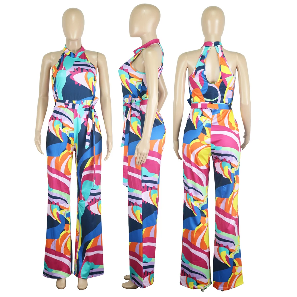 2023 Printing Jumpsuit Women Shinny Romper Bodysuit Playsuit Bodies Ladies Overalls F0215