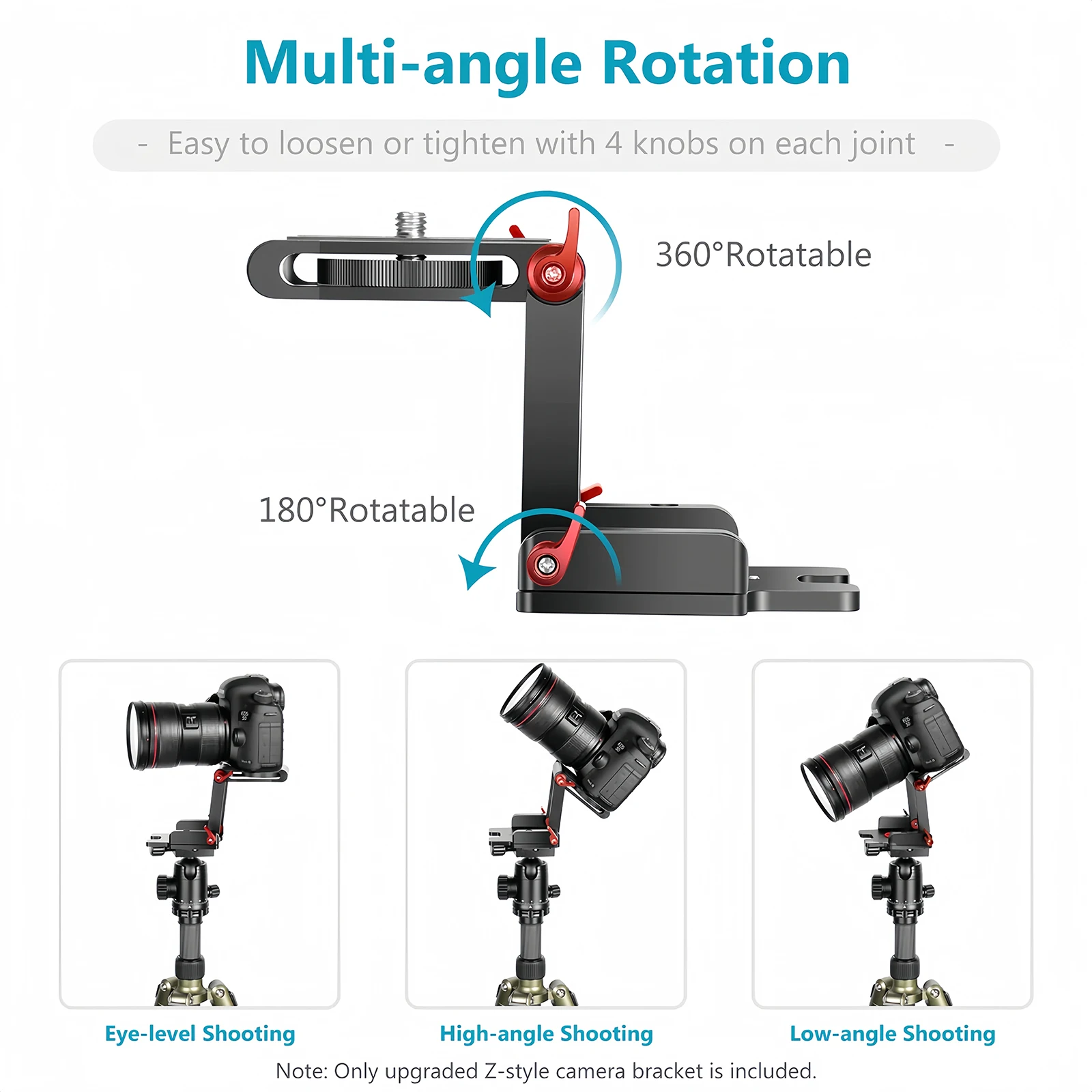 Lanxire Z-Flex Tilt Head Z Type Tripod Head with 4 Adjust/Fixing Knob, Quick Release Plate and Spirit Level for Tripod/DSLR tripod ball head