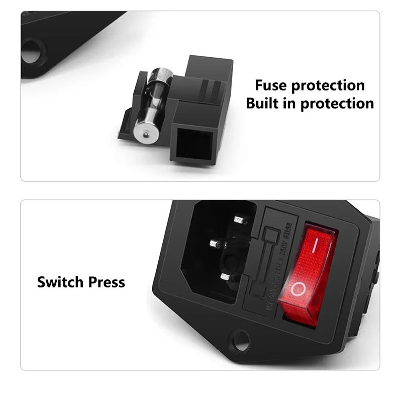 AC-01A-1 Electrical Power Socket KCD3 Rocker Switch Brass 10A Inlet Plug Connector 250V Computer Mount Outlet With Fuse