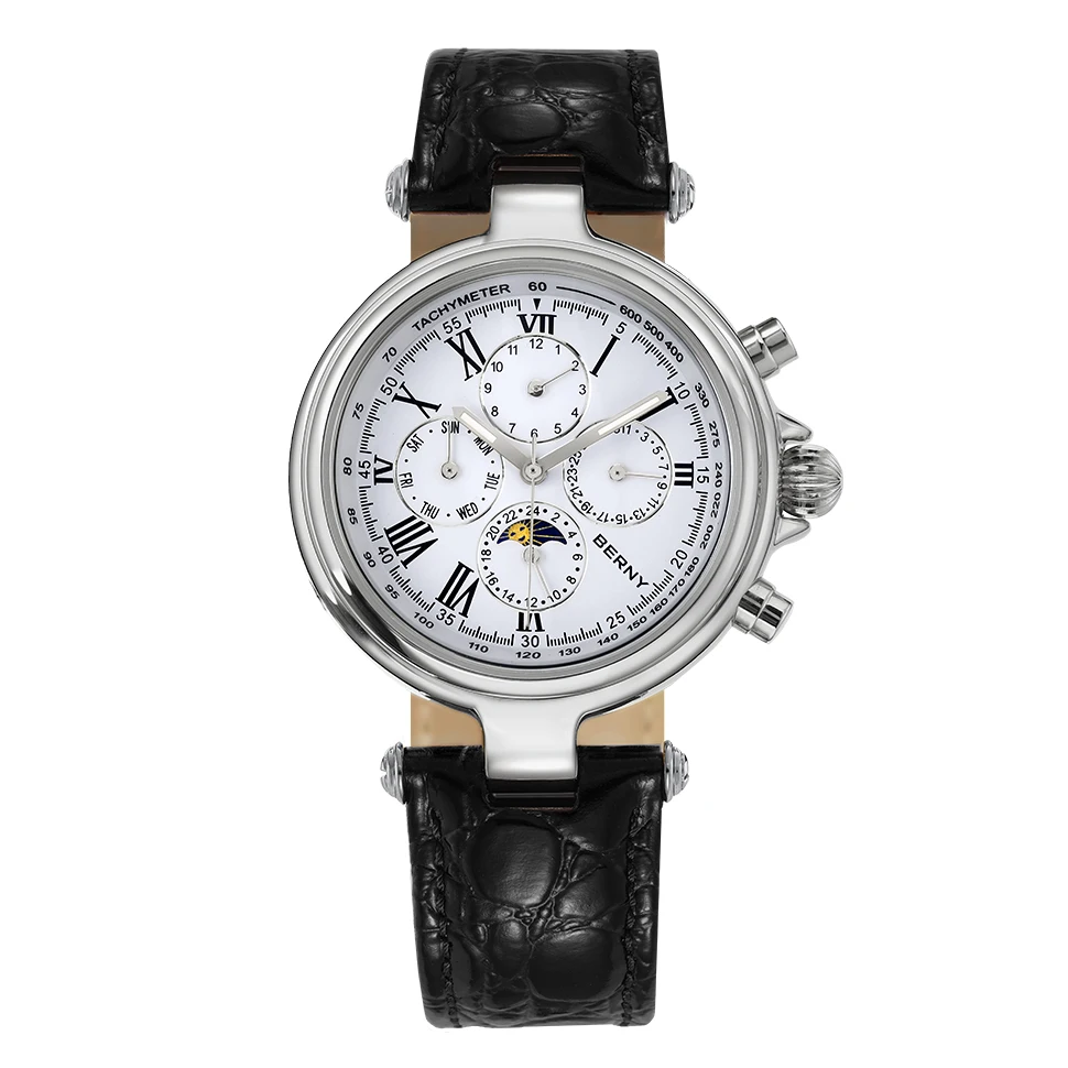 berny classic dress automatic watch for men luxury stainless steel mechanical wristwatch leather strap waterproof sliver watches BERNY Classic Dress Automatic Watch for Men Luxury Stainless Steel Mechanical Wristwatch Leather Strap Waterproof Sliver Watches