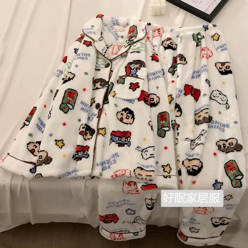 

2023 Men's pajamas Pajama Female Panda Print Cartoon Winter Thick Fluffy Coral Fleece Sweet Cute Warm Set