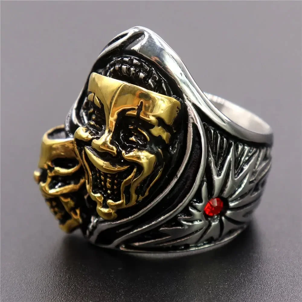 

Freemason Motorcycle Ring Men's Stainless Steel Diamond Faced Joker Motorcycle Rings Sizes 8-13