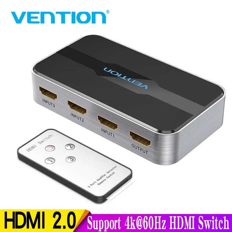 Vention 3 ben 1 Bukott HDMI Vasúti váltó 4K 3D 2.0 1.4 HDMI splitter számára PS4 Tv-t néz xbox 3 ben 1 Bukott vel Zárkózott vezérlő Vasúti váltó HDMI 2.0adapter