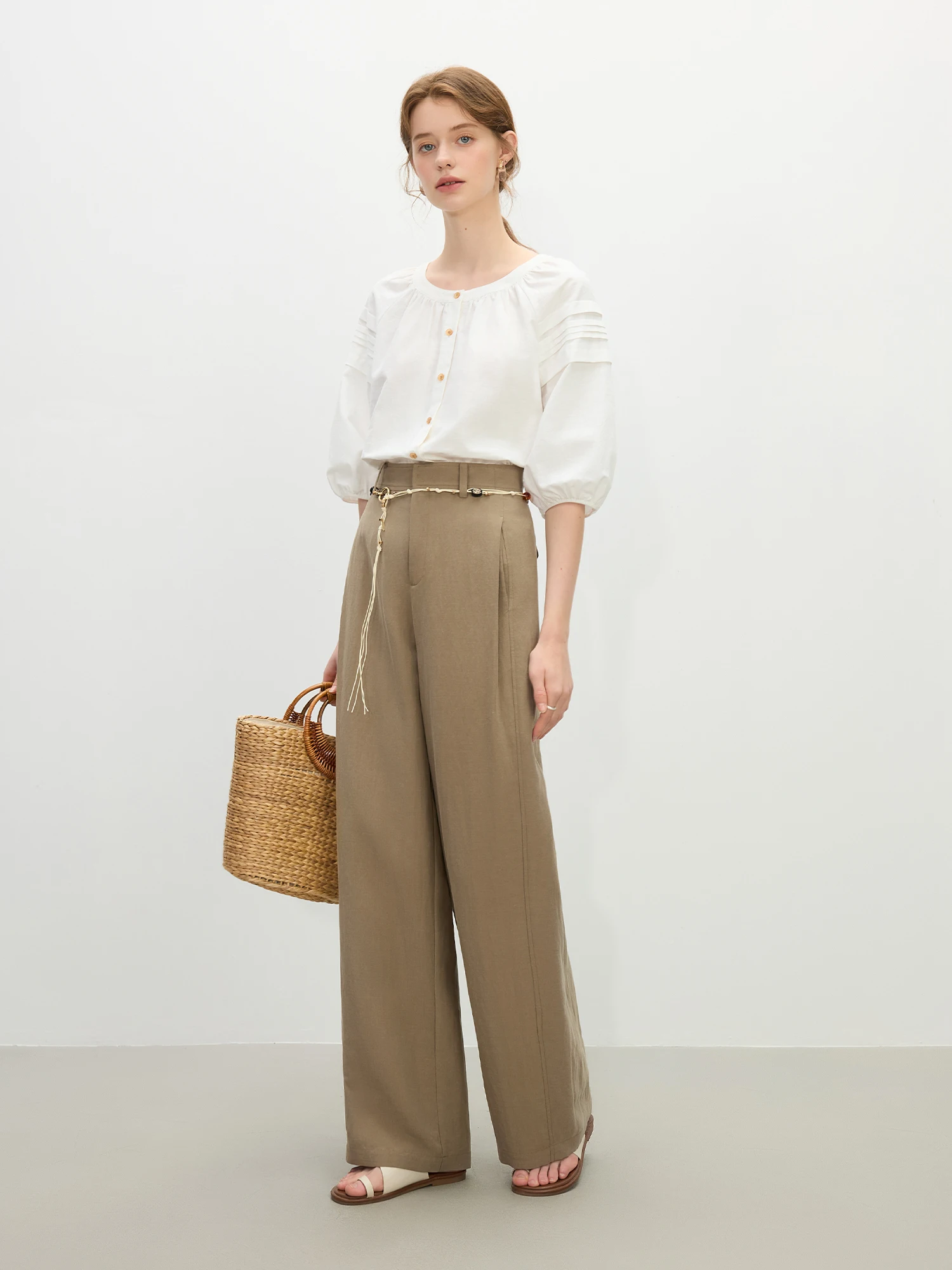 FSLE 2025 Summer Women's Linen-Blend Short Sleeve Blouse