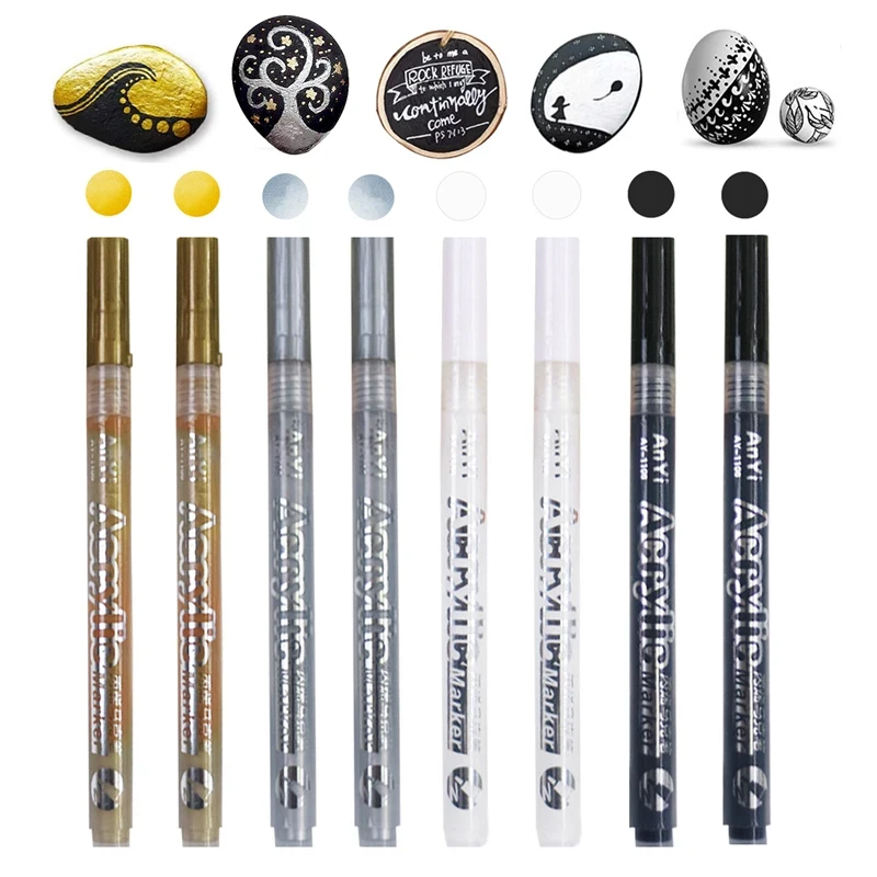 Acrylic paint markers 3Pcs/set Acrylic Markers Paint Pen Black/White/Gold/Silver for Rock Painting Stone Ceramic Tire Metal Canvas Extra-fine Tip