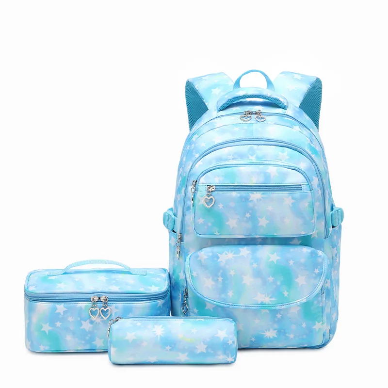 Cartoon star print girl school backpack children's schoolbag lunch box stationery box three-in-one multi-functional storage bag