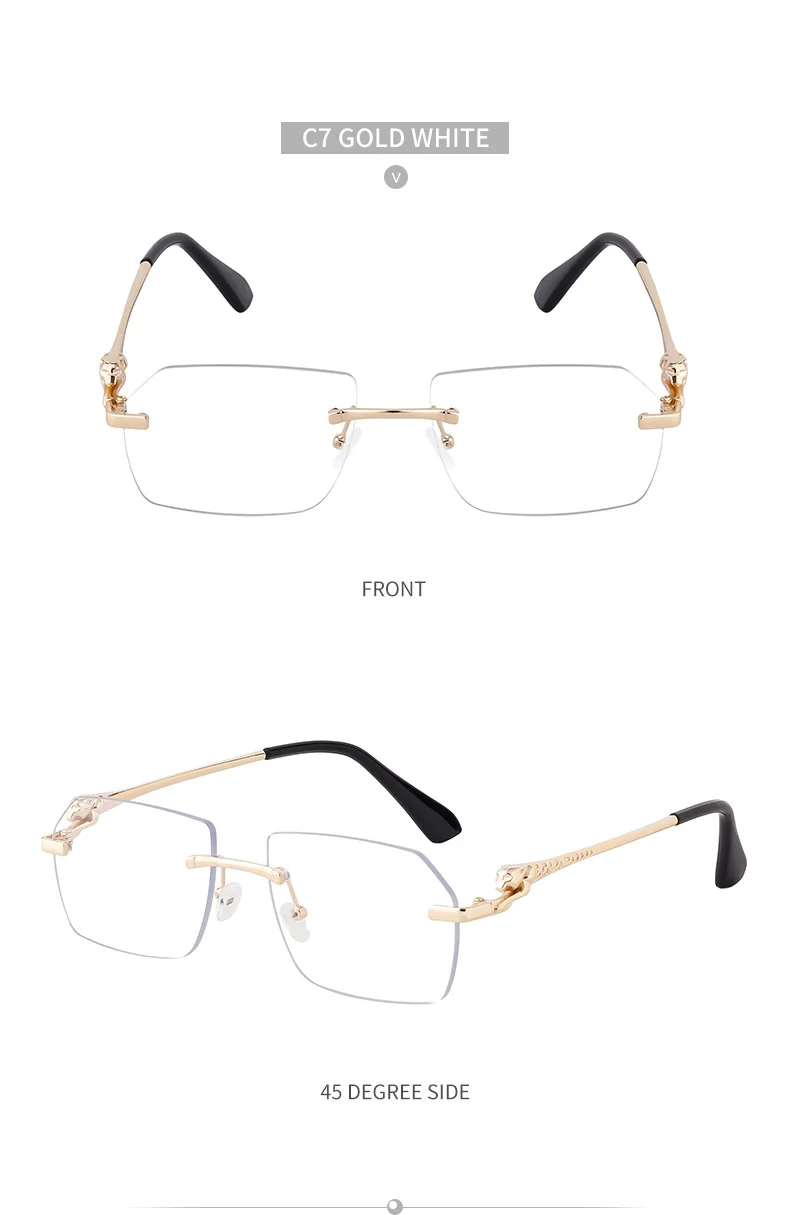 Retro Sonnenbrille Für Herren Quadratisch Randlos Leopard_voghion.com