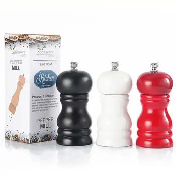 나무 수동 소금 후추 연마기 세트, 나무 셰이커, 나무 향신료 밀
