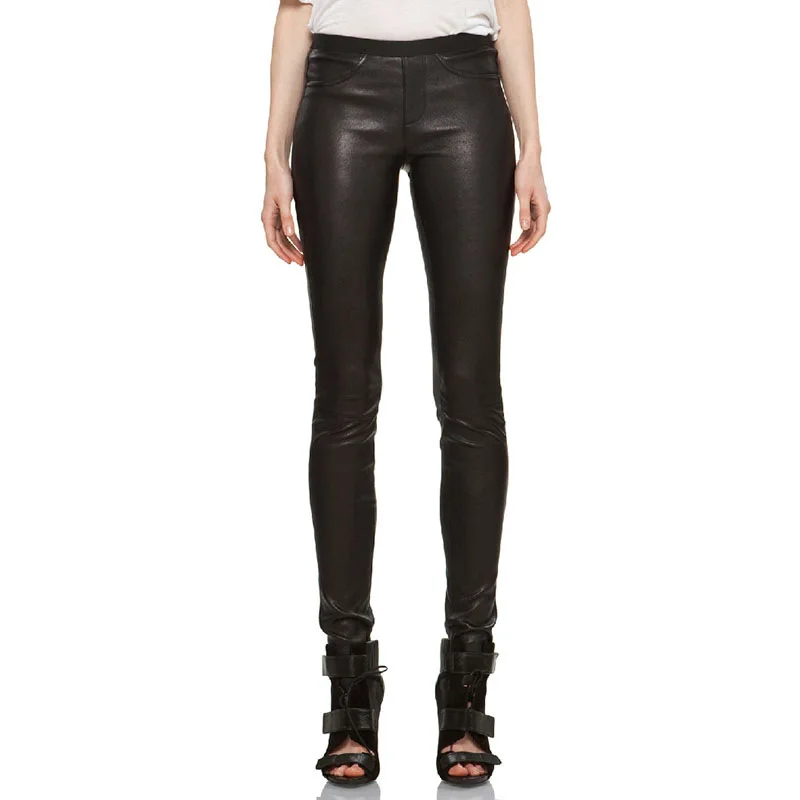 

2024 Autumn/Winter Elastic Matte Sheepskin Genuine Leather High Waist Genuine Leather Pants Tight Leggings Small Foot Boots Pant