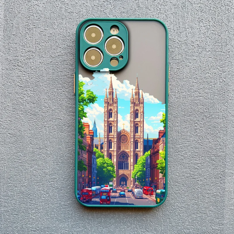 World Travel City Urban Architecture Handbemalte Handyhülle für iPhone 17 16 15 Pro Max Plus 13 12 Mini 14 11 Pro Max XR Cover – Detail 5