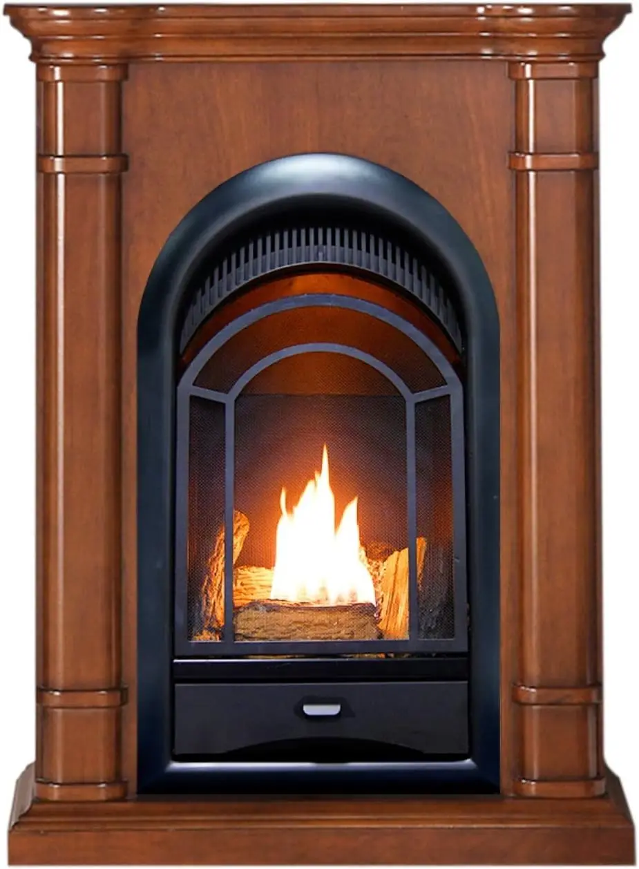 Dual Fuel Ventless Gas Fireplace System with Mantle, Thermostat Control, 4 Fire Logs, Use with Natural Gas or Liquid Propane 3