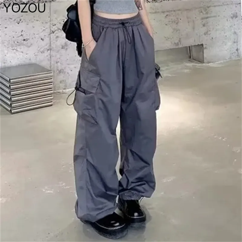

YOZOU 2022 Vintage Black Parachute Pants Cargo Trousers Women Female Streetwear Girl High Street Korean Loose Baggy Long Pant