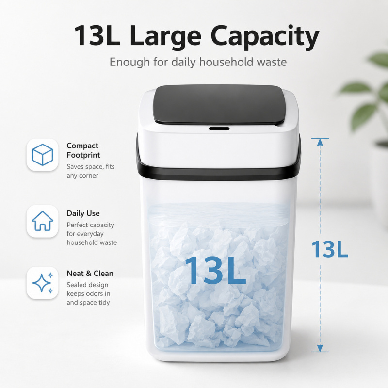 13L Automatic Smart Trash Can Waterproof Motion Sensor Waste Bin for Kitchen Bathroom Living Room Toilet Household Dustbin