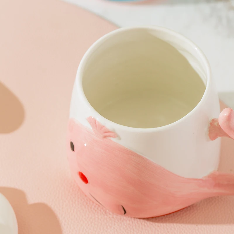 Chinese Style Ceramic Cute Whale Pattern Tea Mugs, Home Personal Office Creative With Cover, Milk Water Coffee Cup, 400 ml , 1Pc