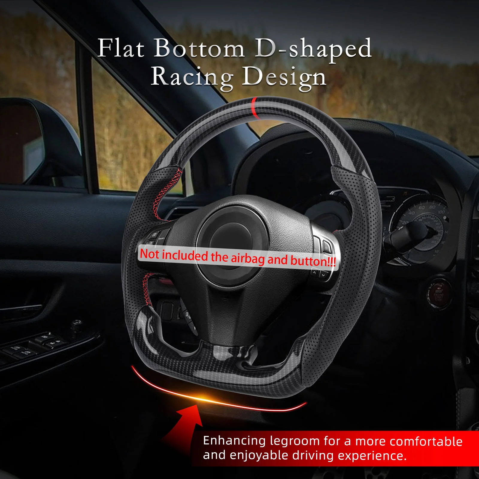 스바루 WRX 2008 2009 2010 2011 2012 2013 2014 탄소 섬유 룩 스티어링 휠 Nappa Preforated Leather Racing Wheel