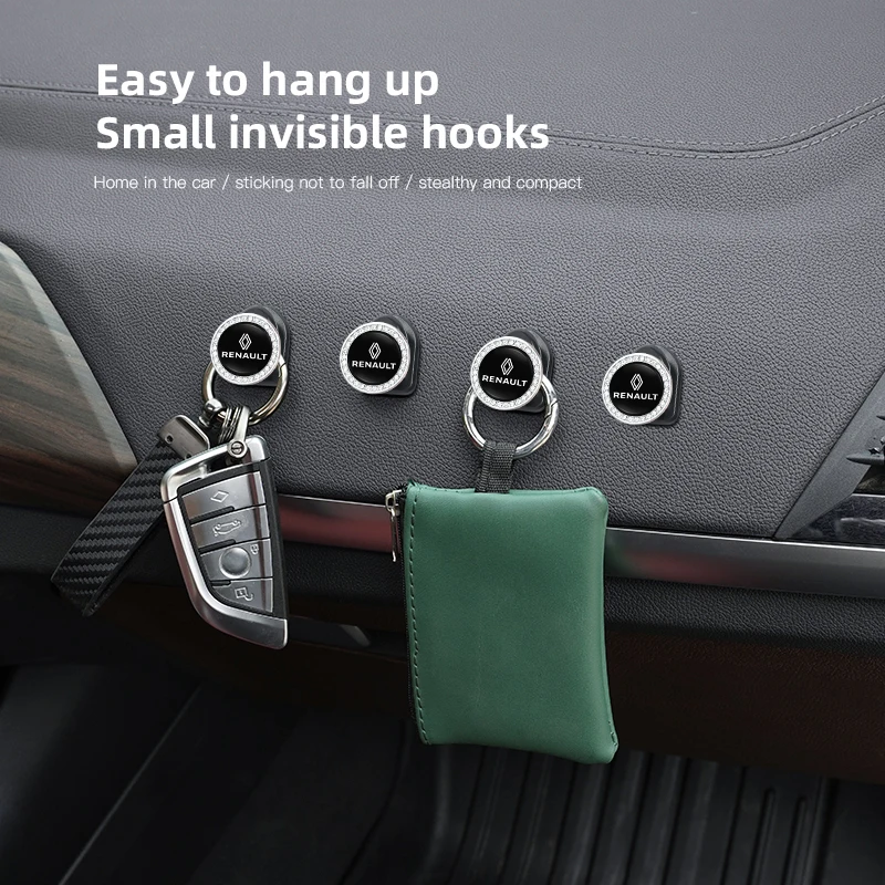 르노 RS 클리오 메간 2 3 4 캡처 트래픽 트윙고 퀴드용 2개 크리스탈 장식 자동차 엠블럼 접착식 소형 수납 훅