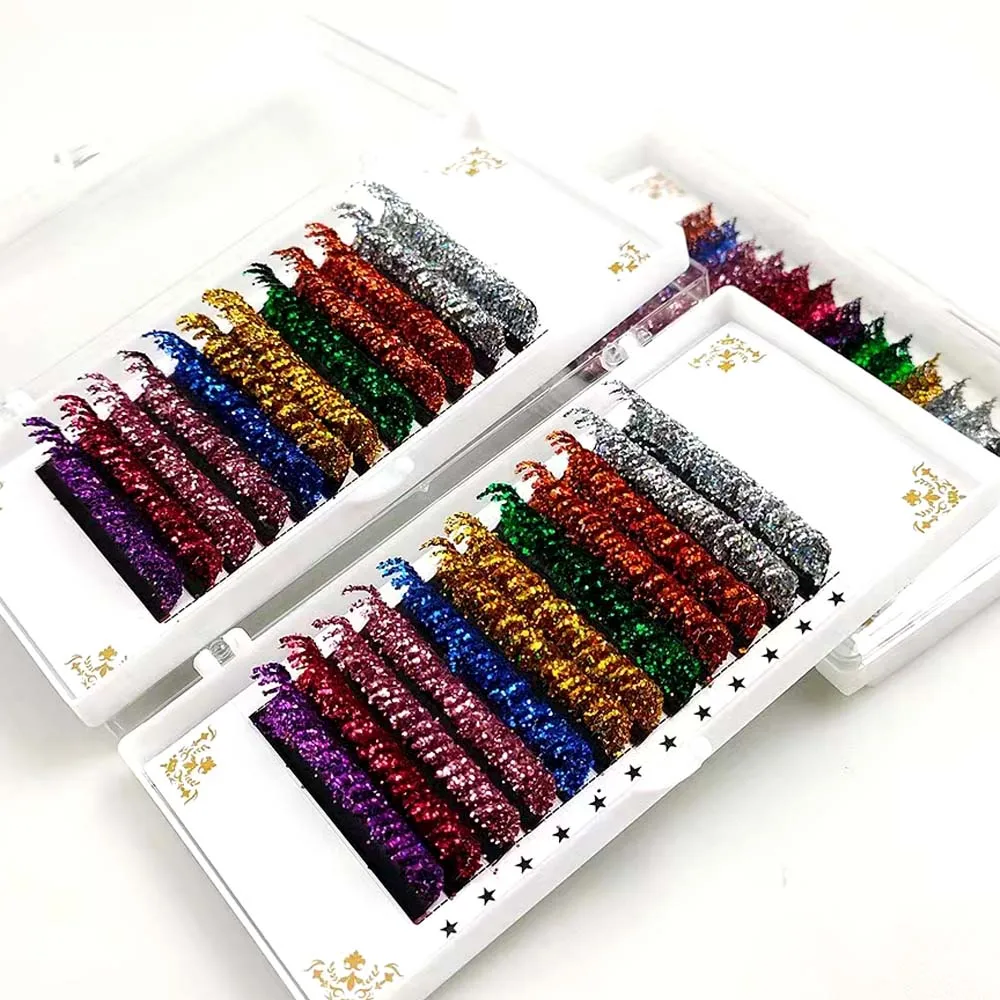 

12 полосок, блестящие цветные накладные ресницы, модные блестящие накладные ресницы из искусственной норки, русские классические объемные ресницы для макияжа