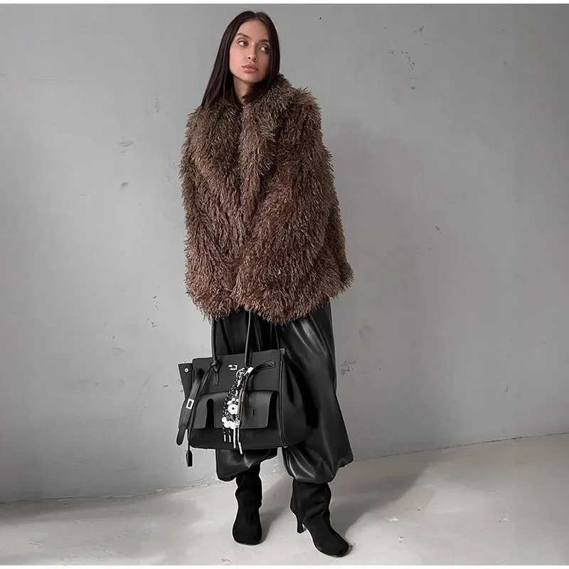 Mode frauen Solide Faux Pelzmantel Flauschigen Langarm Revers Neck Jacke 2025, Herbst Winter Weibliche Warme Täglichen Casual Oberbekleidung – Detail 4