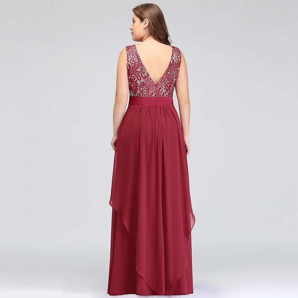 فستان سهرة أنيق باللون الأحمر الخمري مقاس كبير صدر...