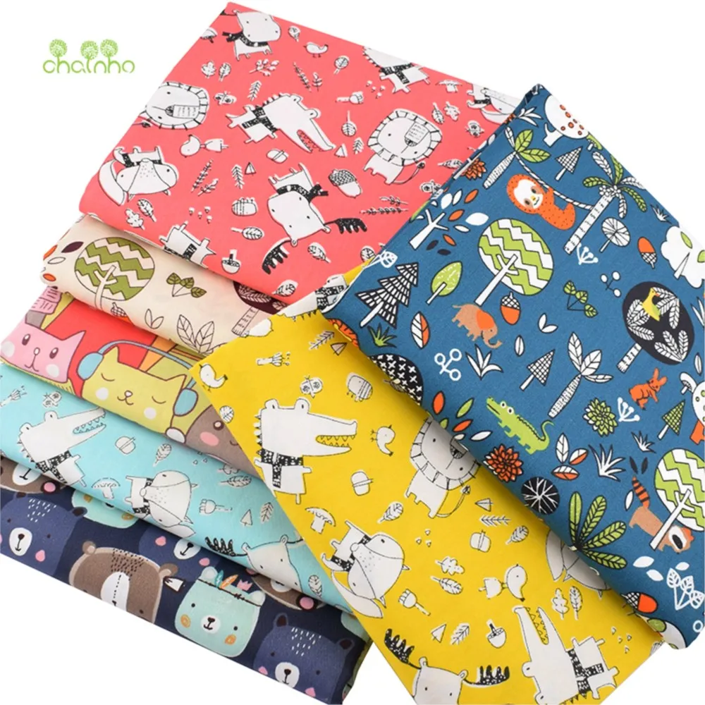 Chainho,Printed Twill Weave Cotton Fabric,DIY Sewing Quilting Material,Patchwork Cloth,Animal Series,7 Designs,2 Sizes,CC095