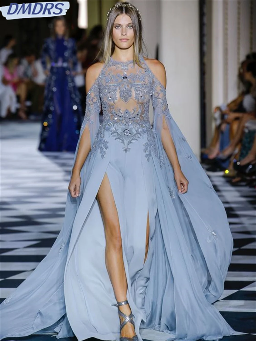 

Elegant Sleeveless Evening Gown 2024 Classic Beaded Party Dress 2024 Simple Chiffon Party Floor Length Gowns Vestidos De Novia