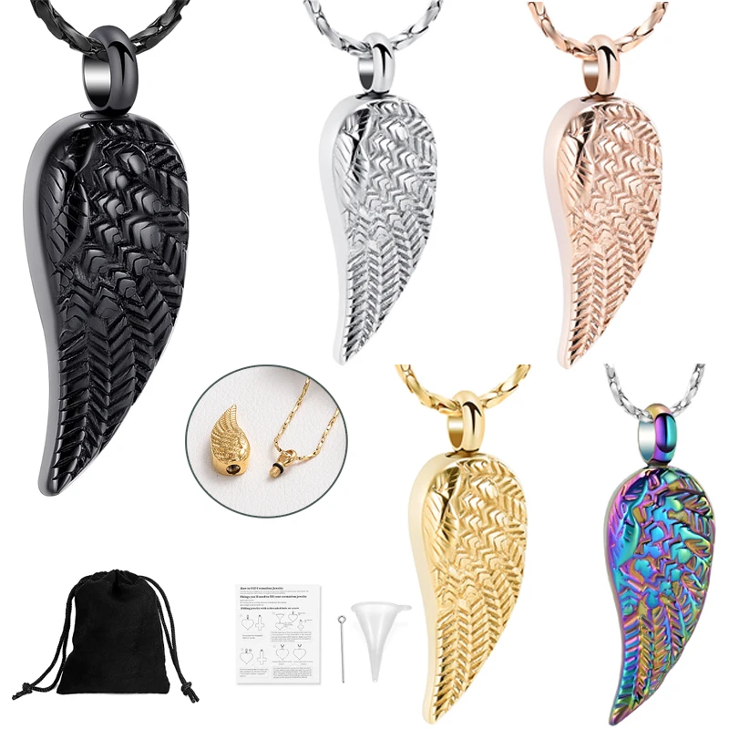 

Wing Shape Cremation Urn Necklace For Human/Pet Ashes Customize Locket Pendant Women's Keepsake Urn Jewelry