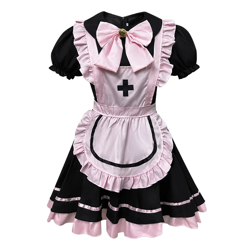 Anime Black Pink Lolita Maid Cosplay Kleid mit Schleife – Süßes Mädchen Kostüm 12